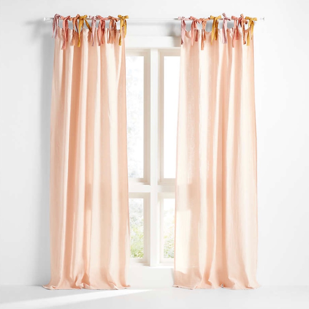 (2) Crate&Barrel Crate&kids Pink Tie Muslin Curtain Panels